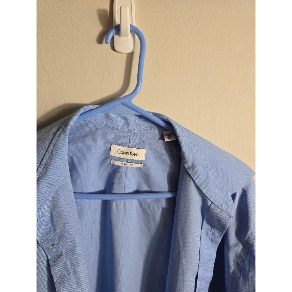 Calvin Klein Dress Shirt Striped Regular Fit Long Sleeve Light Blue‎ 16.5 32/33